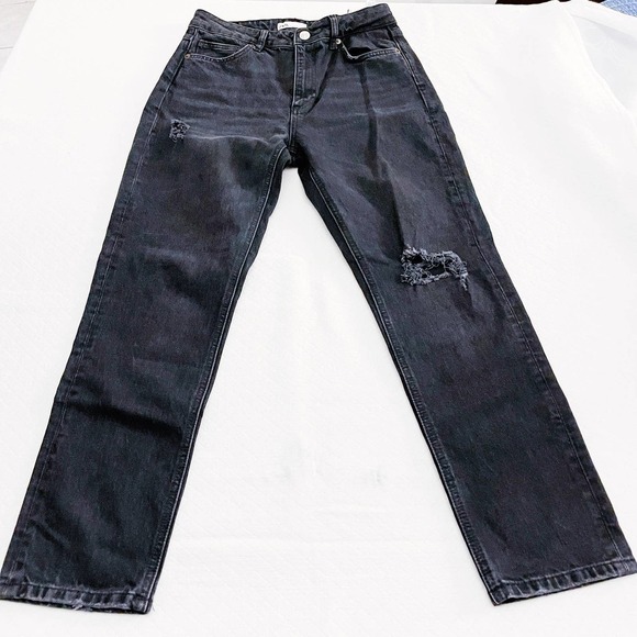 Zara Black Wash Distressed Straight Leg Denim Jeans SZ10 - Picture 6 of 6